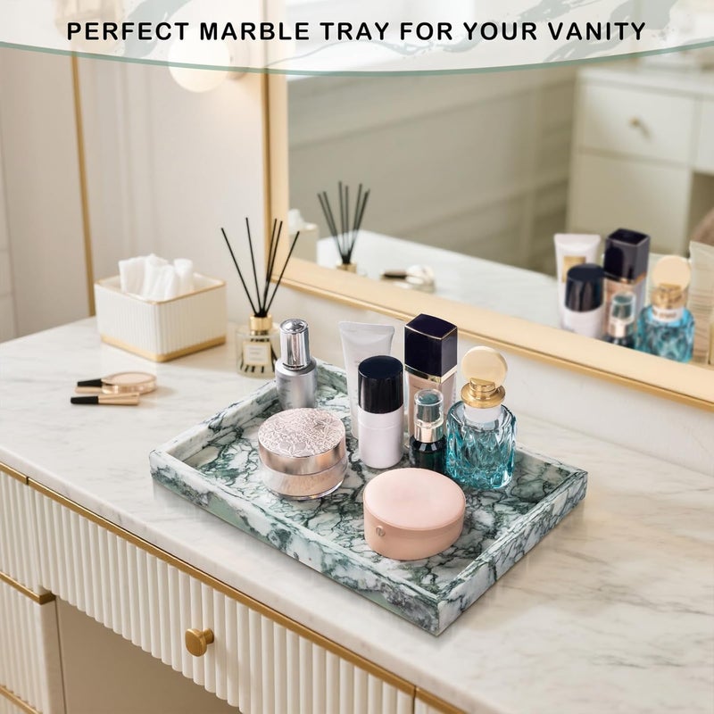 Homaura Marble Bathroom Tray for Countertop & Home Decor, Natural Decorative Marble Tray for Jewelry & Perfume Organizer, Luxury Stone Vanity Trays for Dresser, Kitchen Counter, 12" x 8", Jade Green - Image 5